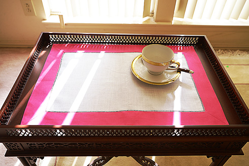 White Hemstitch Placemat 14"x20". Fuchsia Pink color border
